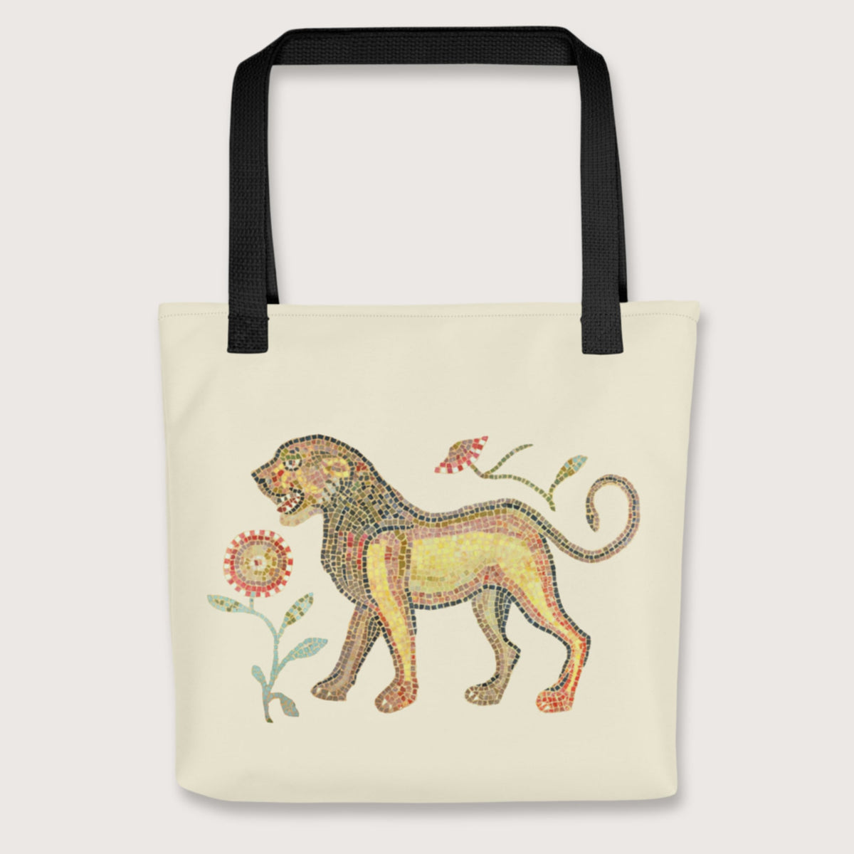 Black Ancient Roman Mosaic Lion Bag - history buff gift by HistoHead