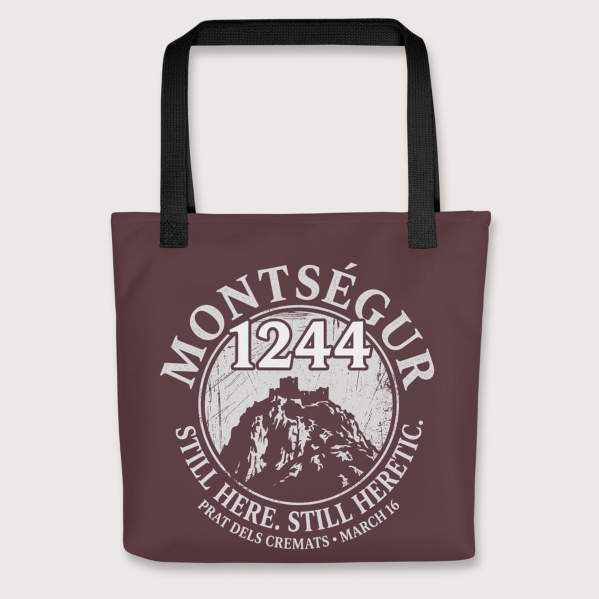 Black Montségur 1244 Still Here Still Heretic Bag - history buff gift by HistoHead