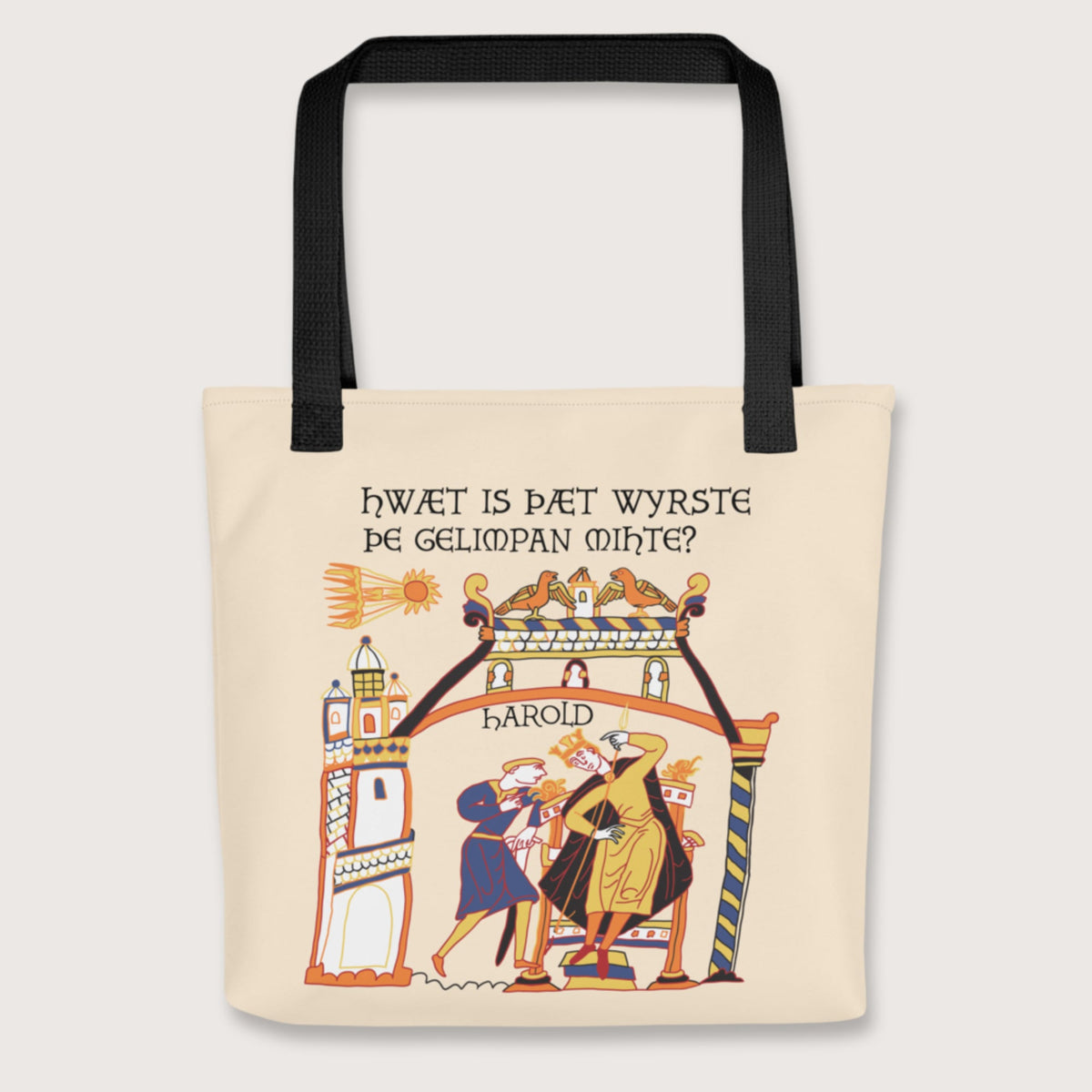 Black Bayeux Tapestry What's the Worst That Could Happen in Old English Bag - history buff gift by HistoHead