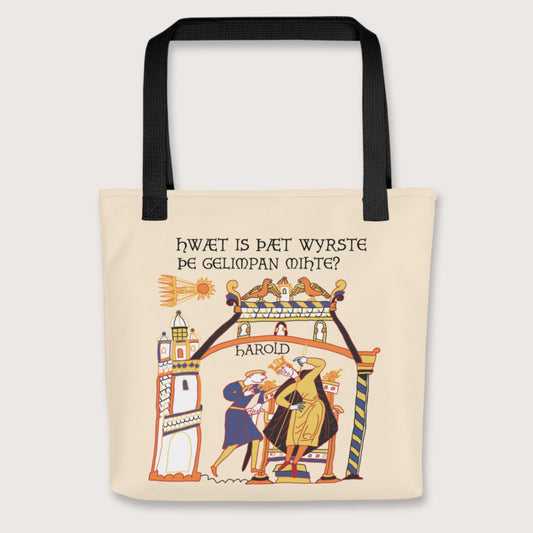 Black Bayeux Tapestry What's the Worst That Could Happen in Old English Bag - history buff gift by HistoHead