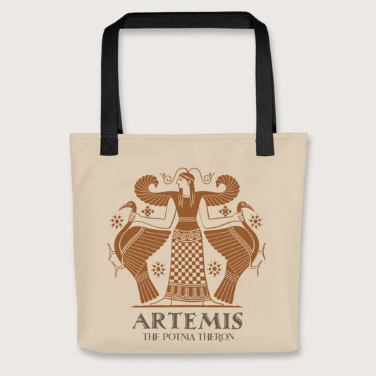 Black Artemis the Potnia Theron Pottery Art Bag - history buff gift by HistoHead