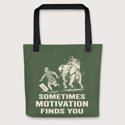 Black Motivation Finds You War Elephant Edition Bag - history buff gift by HistoHead