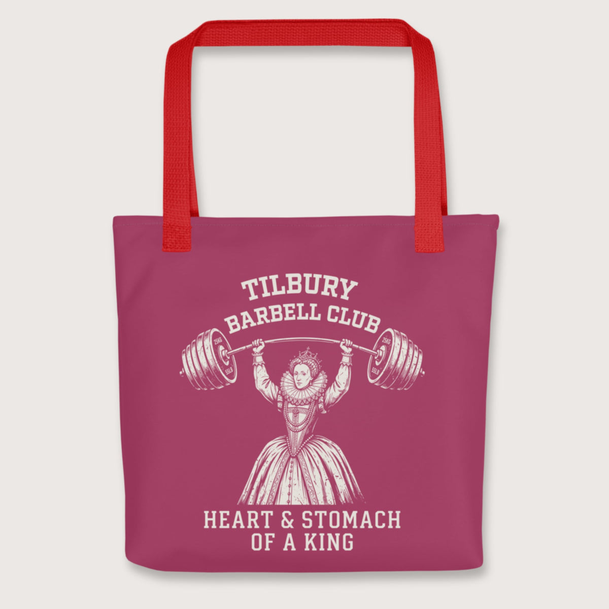 Red Elizabeth I Tilbury Barbell Club Bag - history buff gift by HistoHead