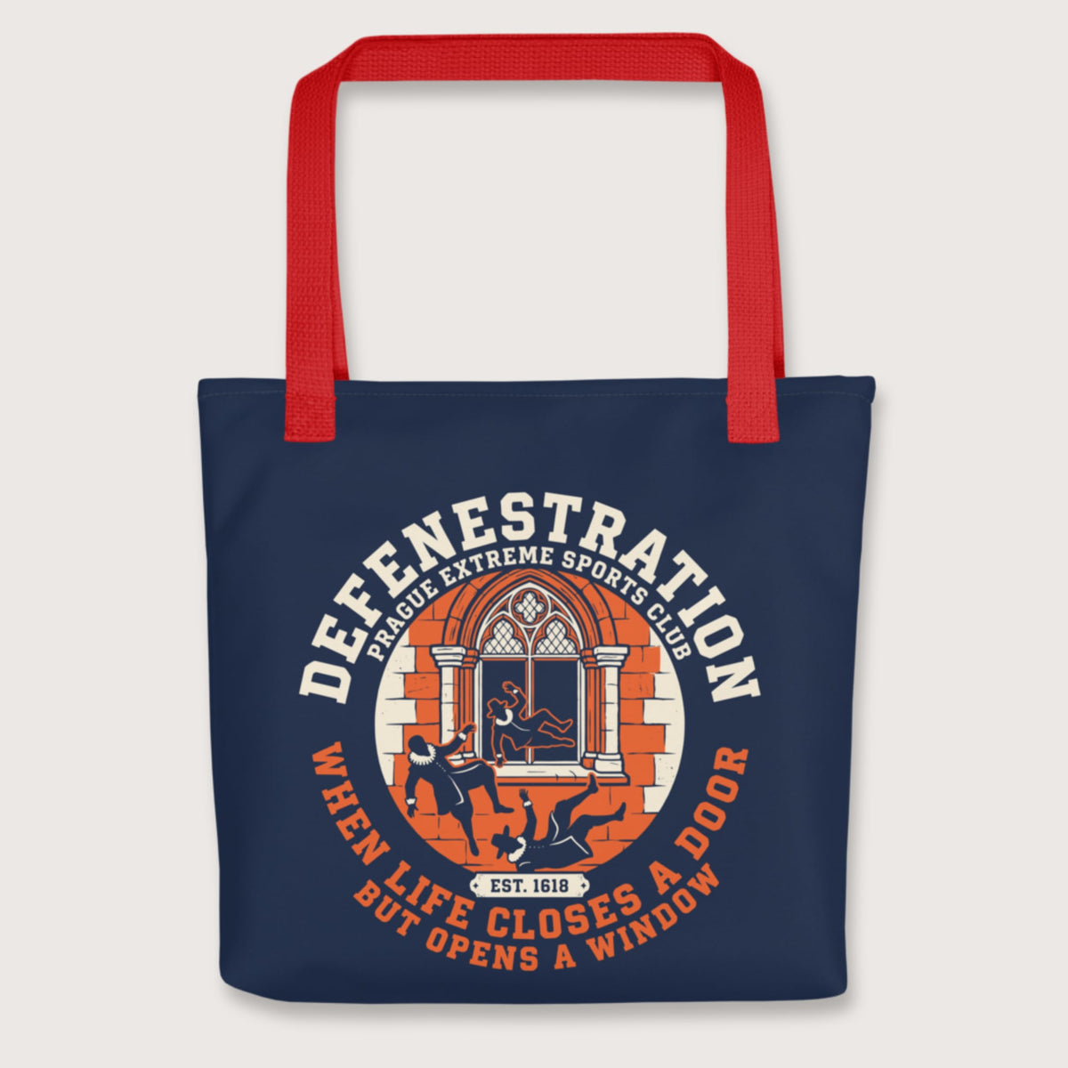 Red Defenestration Prague Extreme Sports Club Bag - history buff gift by HistoHead