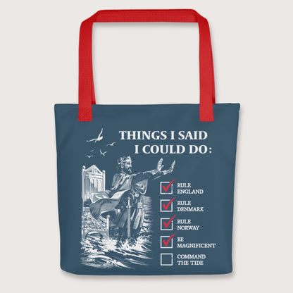 Red Cnut the Great Commanding the Tide Bag - history buff gift by HistoHead