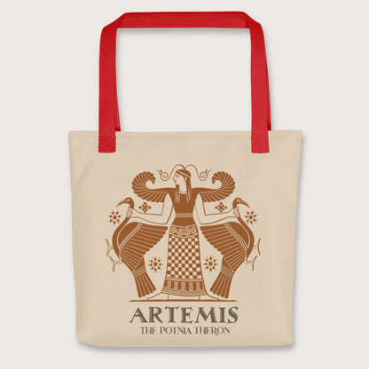 Red Artemis the Potnia Theron Pottery Art Bag - history buff gift by HistoHead