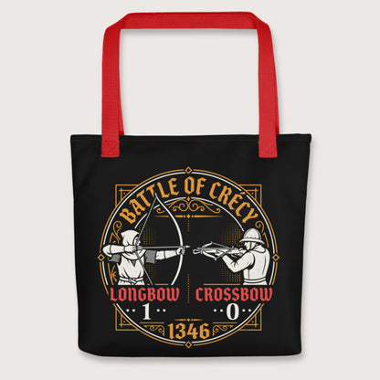 Red Battle of Crécy Longbow vs Crossbow Bag - history buff gift by HistoHead