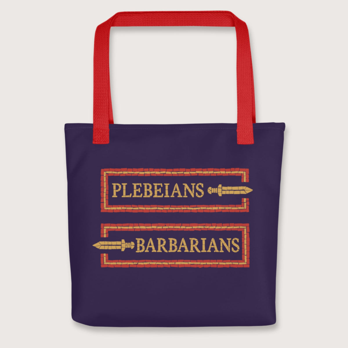 Red Mosaic Plebeians or Barbarians Bag - history buff gift by HistoHead