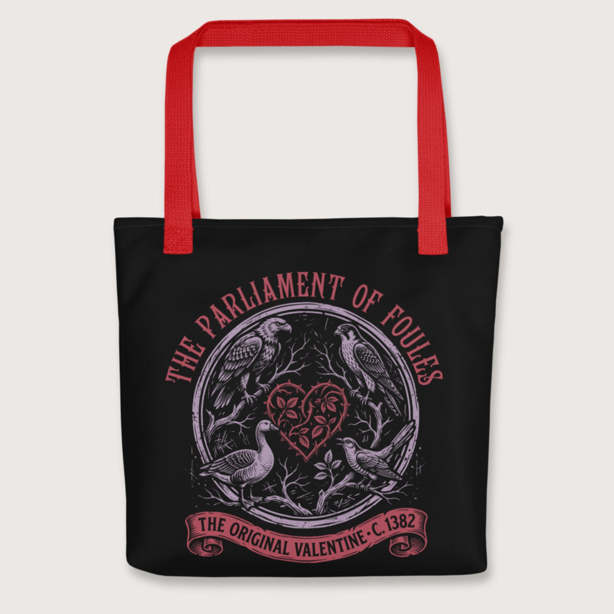Red Chaucer Parliament of Foules Valentine Bag - history buff gift by HistoHead