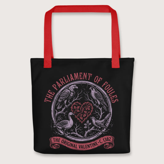 Red Chaucer Parliament of Foules Valentine Bag - history buff gift by HistoHead