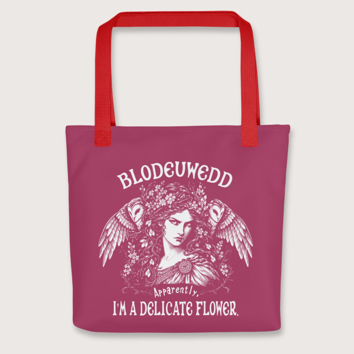 Red Blodeuwedd Apparently I'm A Delicate Flower Bag - history buff gift by HistoHead