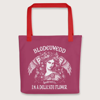 Red Blodeuwedd Apparently I'm A Delicate Flower Bag - history buff gift by HistoHead