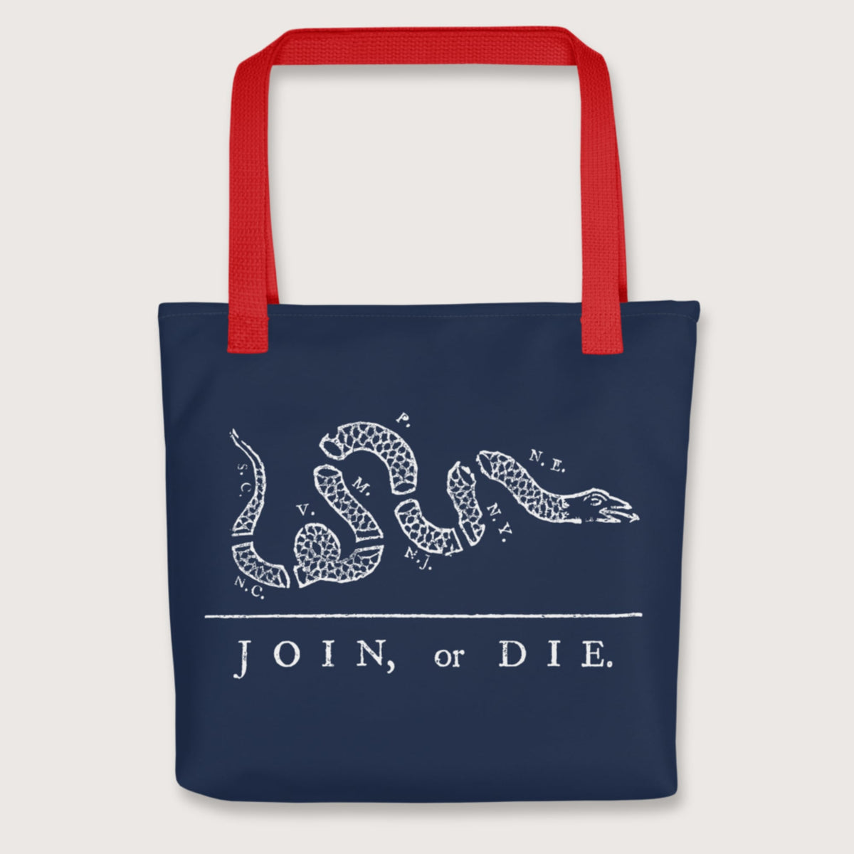 Red Join Or Die Bag - history buff gift by HistoHead