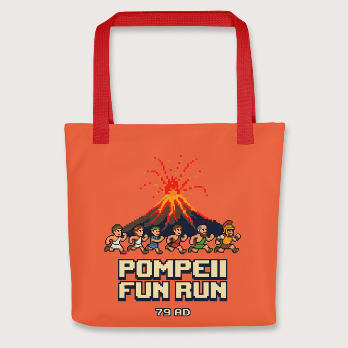 Red Pompeii Fun Run Pixel Art Bag - history buff gift by HistoHead