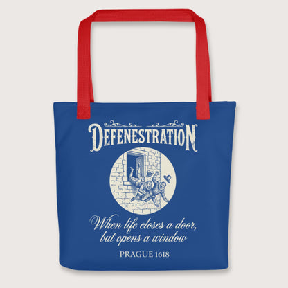 Red Defenestration When Life Closes A Door But Opens A Window Bag - history buff gift by HistoHead