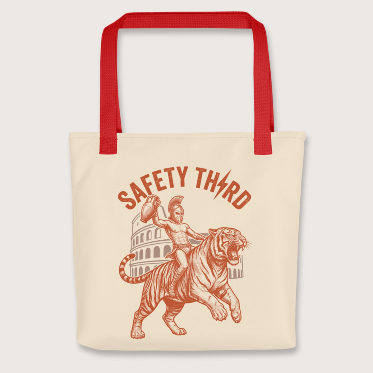 Red Gladiator Safety Third Bag - history buff gift by HistoHead