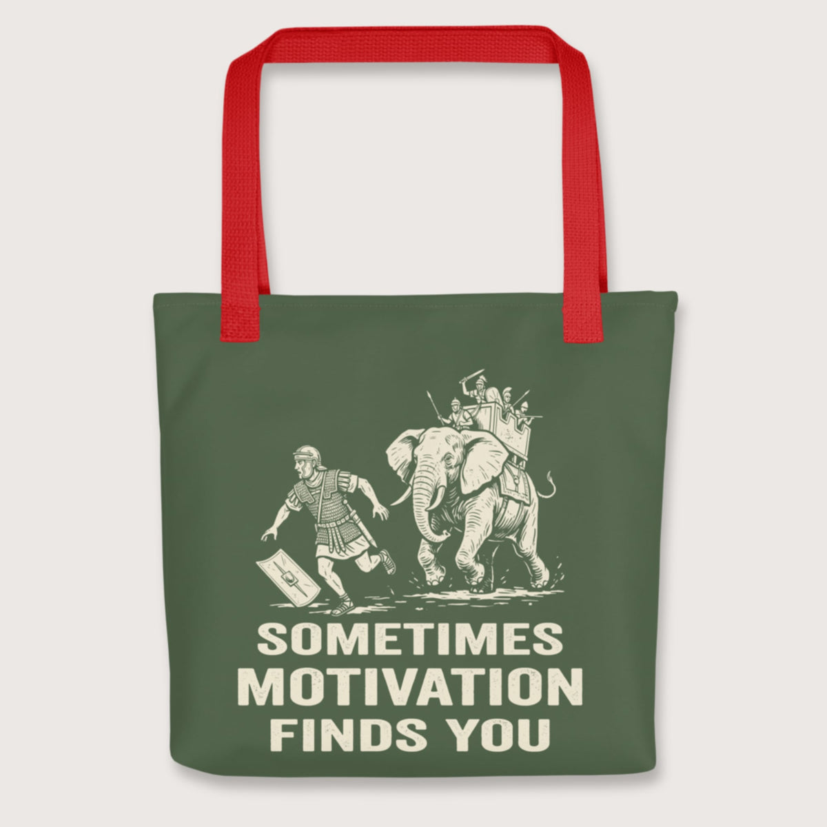 Red Motivation Finds You War Elephant Edition Bag - history buff gift by HistoHead