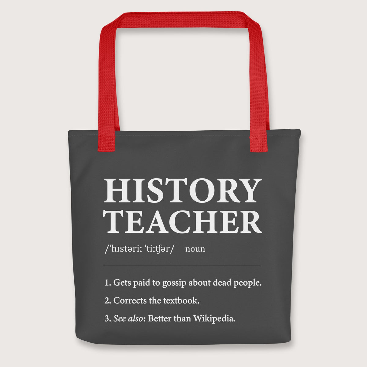 Red History Teacher Definition Bag - history buff gift by HistoHead