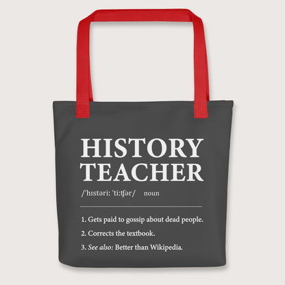 Red History Teacher Definition Bag - history buff gift by HistoHead