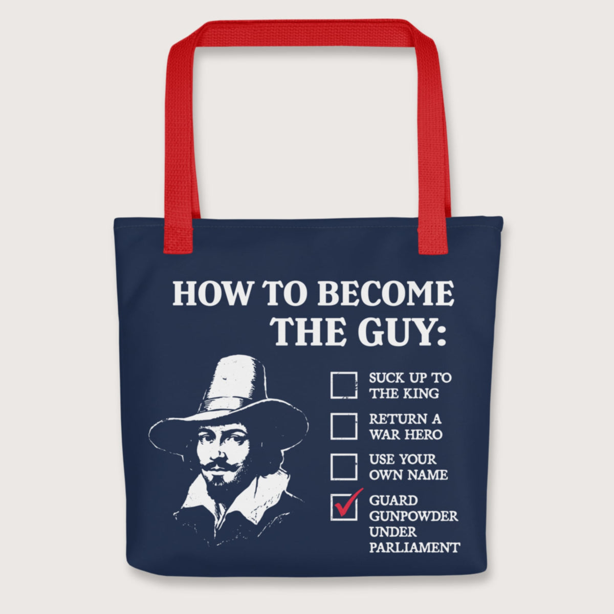 Red Guy Fawkes How to Become the Guy Bag - history buff gift by HistoHead