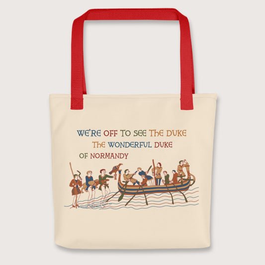Red Bayeux Tapestry We're Off to See the Duke Bag - history buff gift by HistoHead