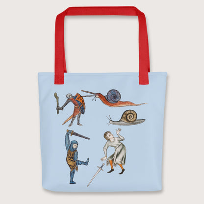 Red Medieval Marginalia Snail Enemy Bag - history buff gift by HistoHead