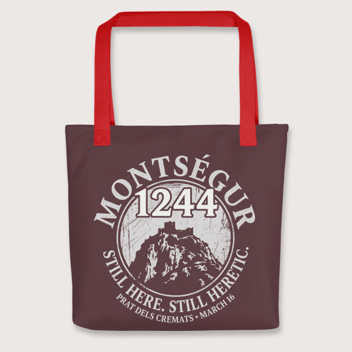 Red Montségur 1244 Still Here Still Heretic Bag - history buff gift by HistoHead