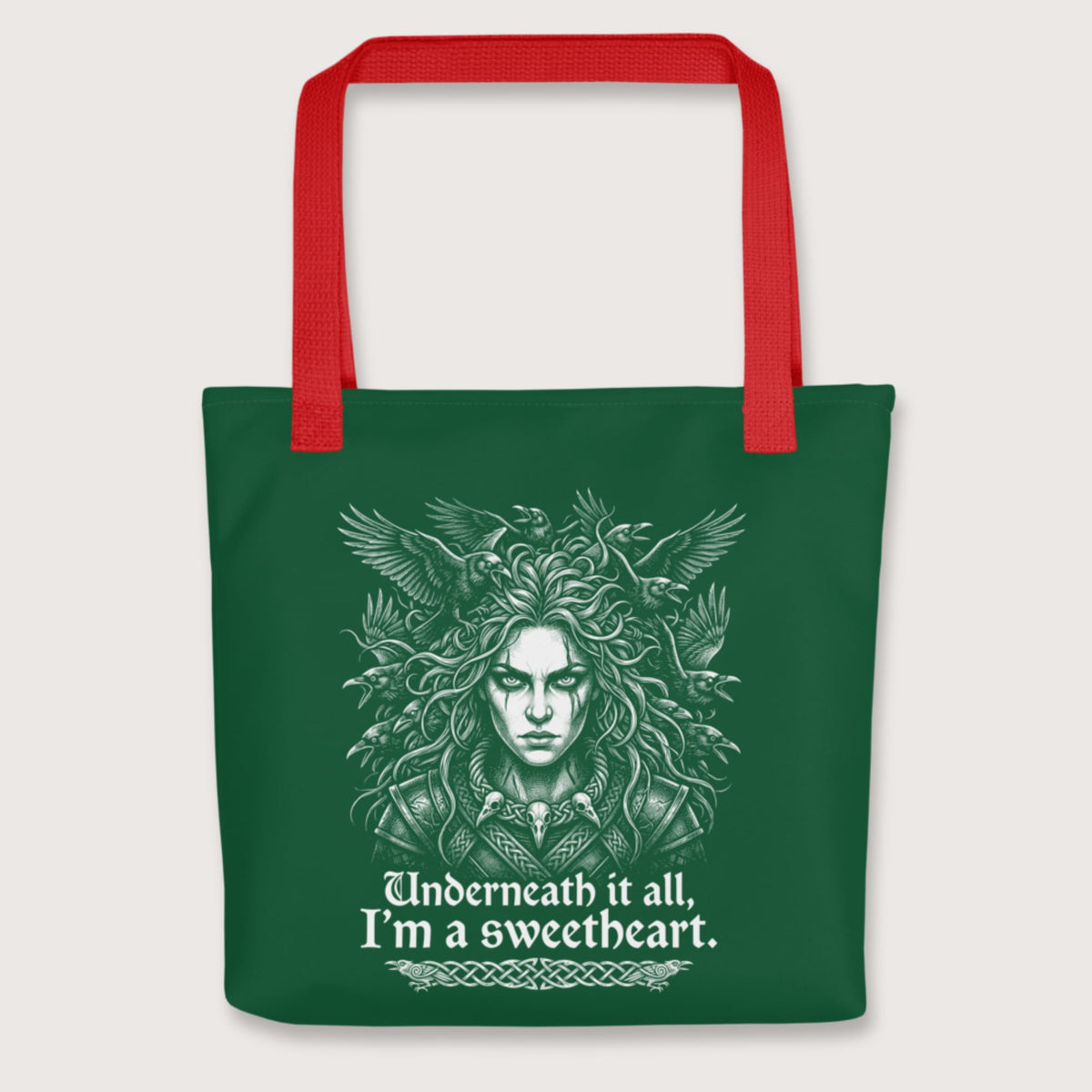 Red The Morrigan Underneath I'm a Sweetheart Bag - history buff gift by HistoHead
