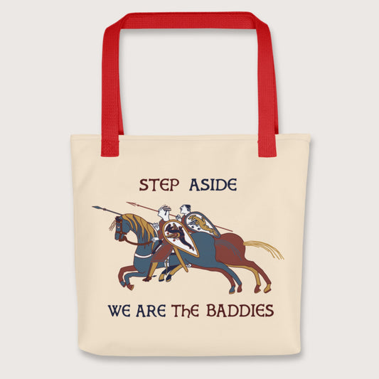Red Bayeux Tapestry Step Aside We Are the Baddies Bag - history buff gift by HistoHead
