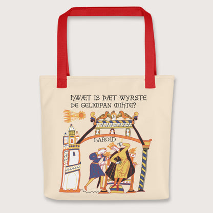 Red Bayeux Tapestry What's the Worst That Could Happen in Old English Bag - history buff gift by HistoHead