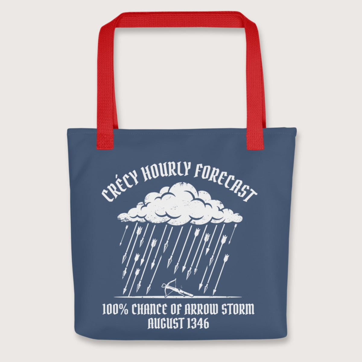 Red Crecy Arrow Storm Forecast Bag - history buff gift by HistoHead