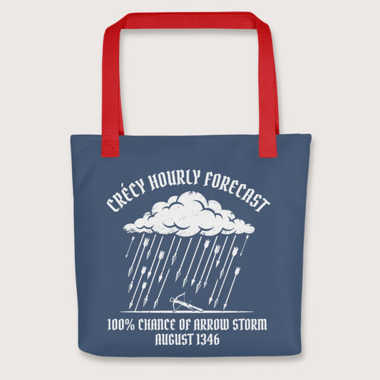 Red Crecy Arrow Storm Forecast Bag - history buff gift by HistoHead