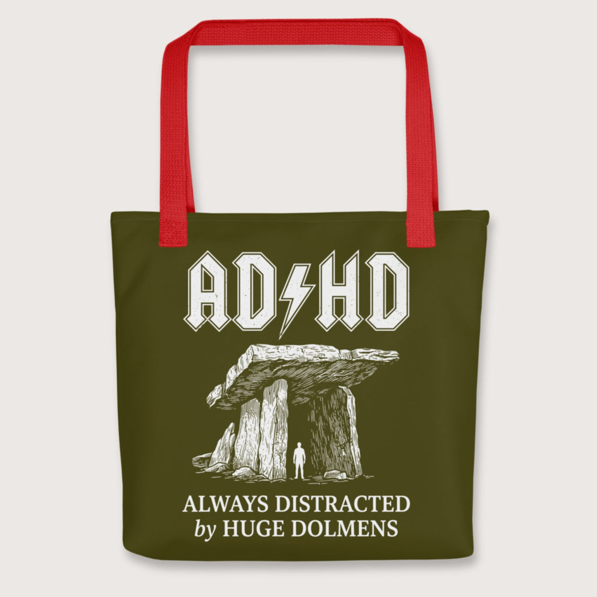 Red Always Distracted by Huge Dolmens Bag - history buff gift by HistoHead
