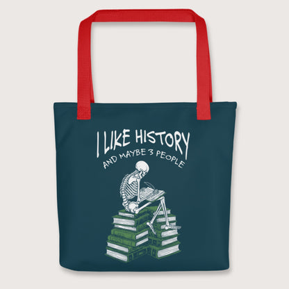 Red I Like History and Maybe 3 People Bag - history buff gift by HistoHead