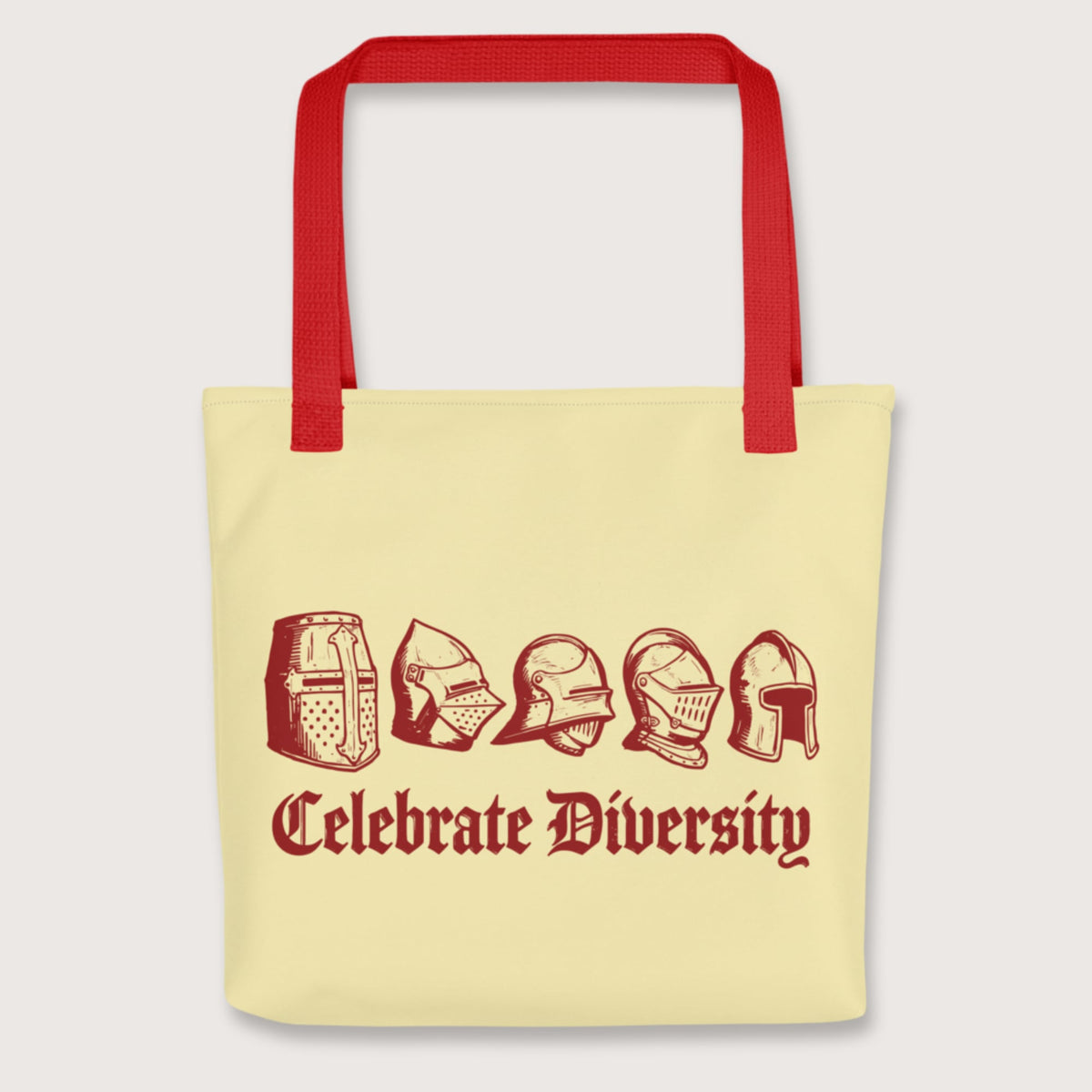 Red Celebrate Diversity Medieval Helmets Edition Bag - history buff gift by HistoHead