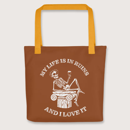 Yellow My Life is in Ruins Bag - history buff gift by HistoHead