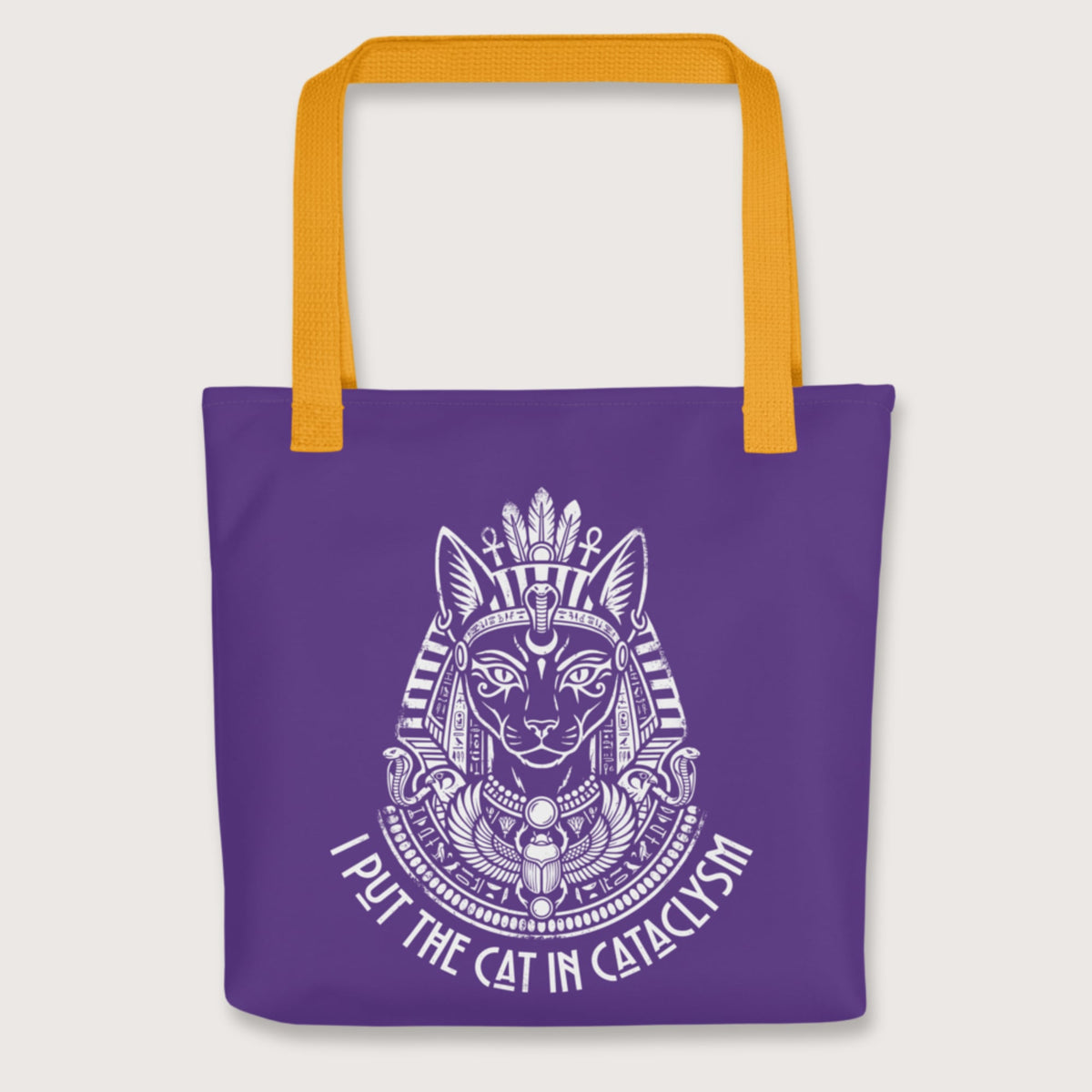 Yellow Bastet I Put the Cat in Cataclysm Bag - history buff gift by HistoHead