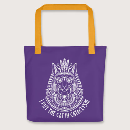 Yellow Bastet I Put the Cat in Cataclysm Bag - history buff gift by HistoHead