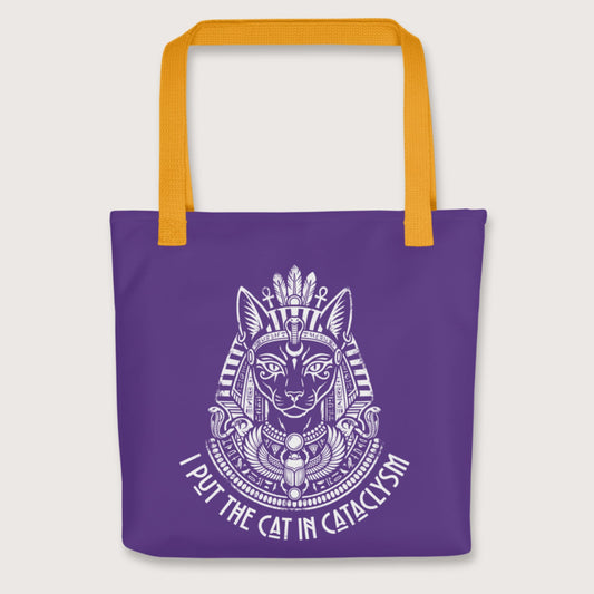 Yellow Bastet I Put the Cat in Cataclysm Bag - history buff gift by HistoHead