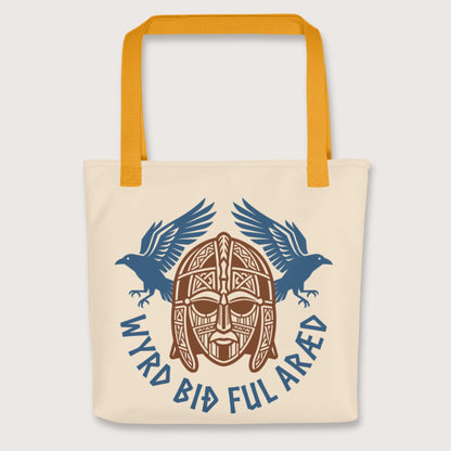 Yellow Wyrd Bið Ful Aræd Sutton Hoo Helmet Edition Bag - history buff gift by HistoHead