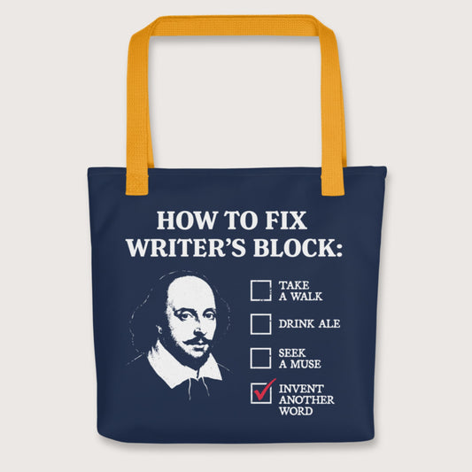 Yellow Shakespeare How to Fix Writer's Block Bag - history buff gift by HistoHead