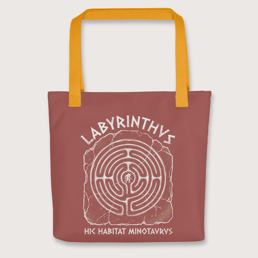 Yellow Labyrinthus Here Lives Minotaur Bag - history buff gift by HistoHead