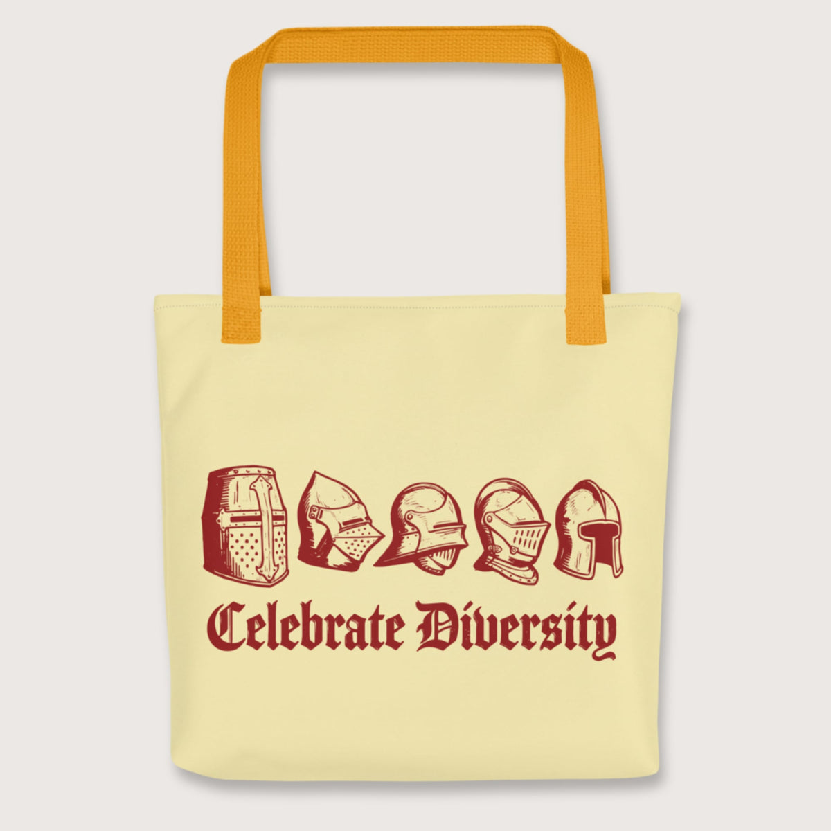 Yellow Celebrate Diversity Medieval Helmets Edition Bag - history buff gift by HistoHead