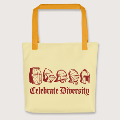 Yellow Celebrate Diversity Medieval Helmets Edition Bag - history buff gift by HistoHead
