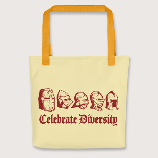 Yellow Celebrate Diversity Medieval Helmets Edition Bag - history buff gift by HistoHead