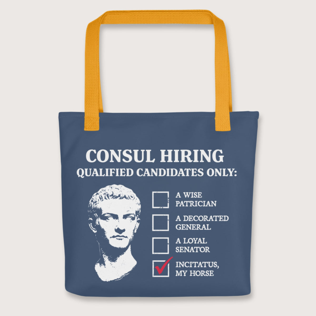 Yellow Caligula's Nominee for Consul Bag - history buff gift by HistoHead