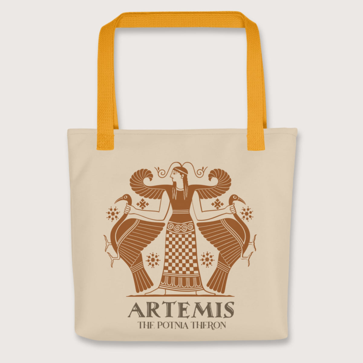 Yellow Artemis the Potnia Theron Pottery Art Bag - history buff gift by HistoHead
