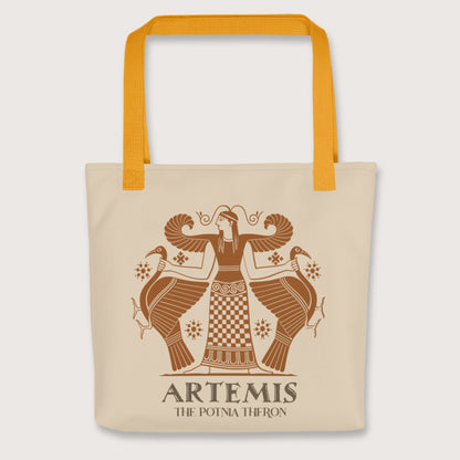 Yellow Artemis the Potnia Theron Pottery Art Bag - history buff gift by HistoHead