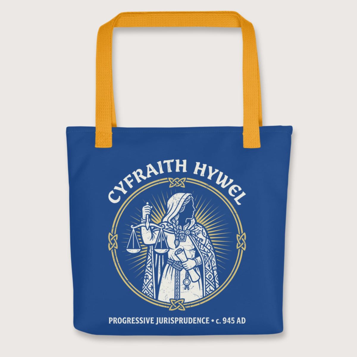 Yellow Cyfraith Hywel Progressive Jurisprudence Bag - history buff gift by HistoHead