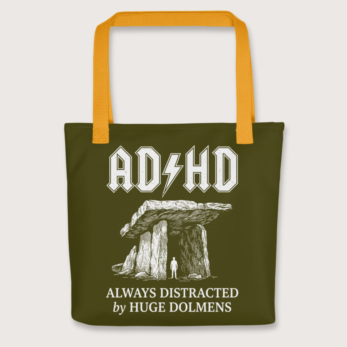 Yellow Always Distracted by Huge Dolmens Bag - history buff gift by HistoHead